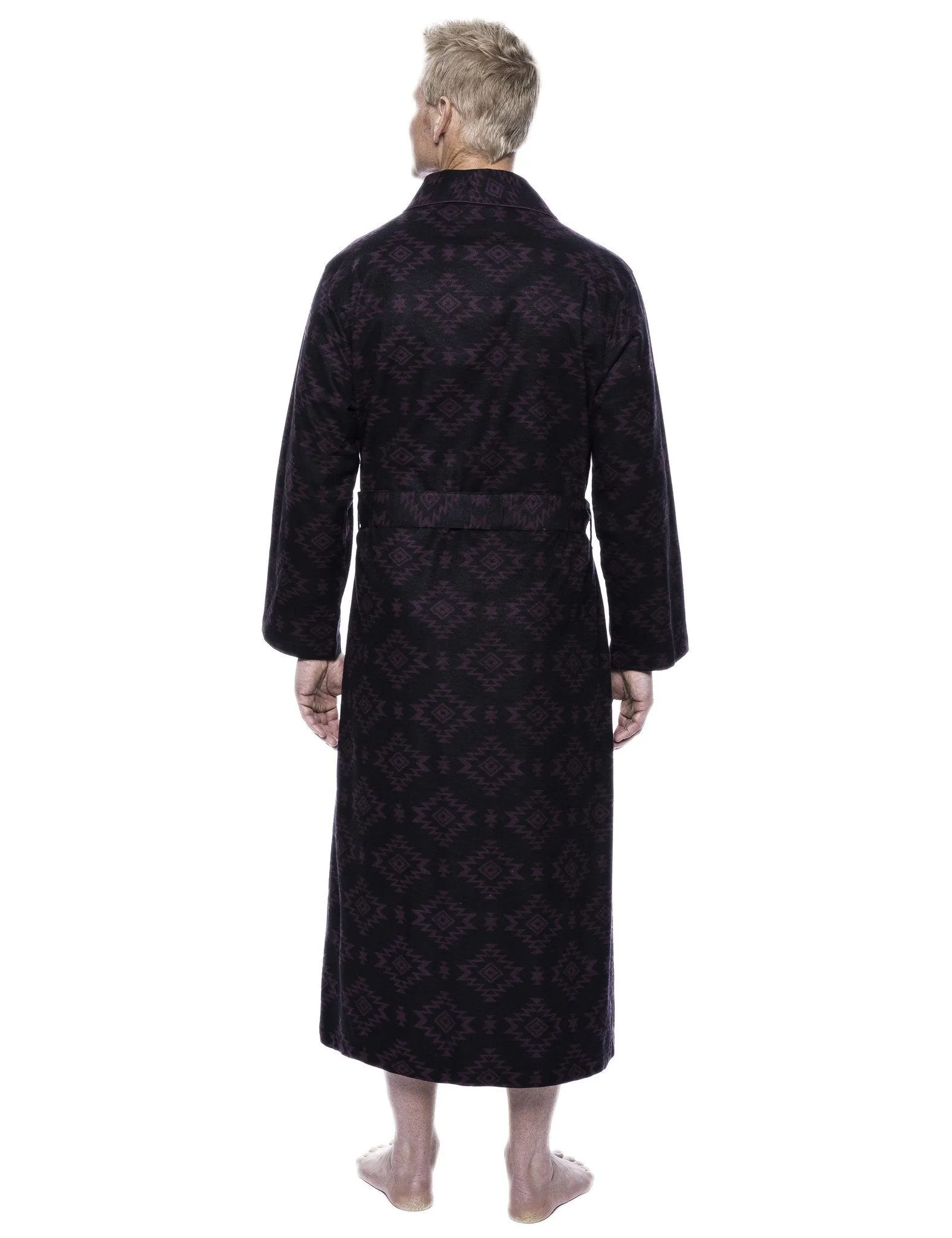 Men's 100% Cotton Flannel Long Robe - Aztec Black/Fig