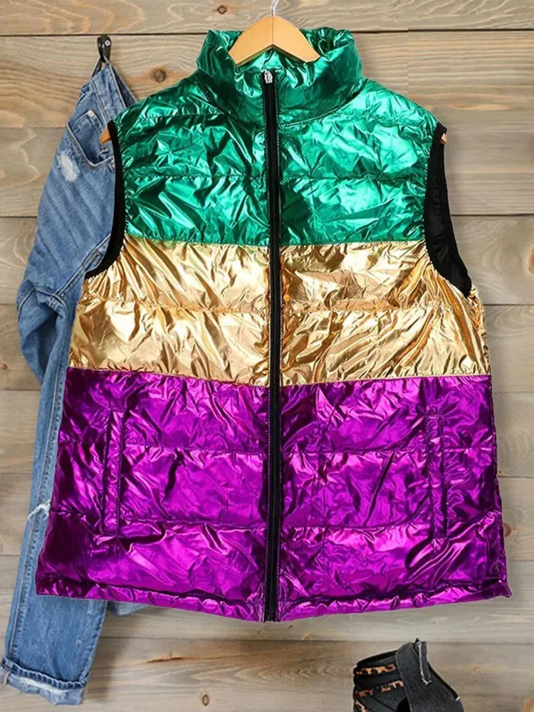 Metallic Puffer Vest for Women's Mardi Gras