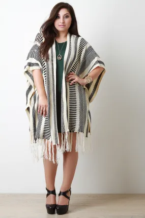 Mixed Stripe Knit Fringe Cardigan