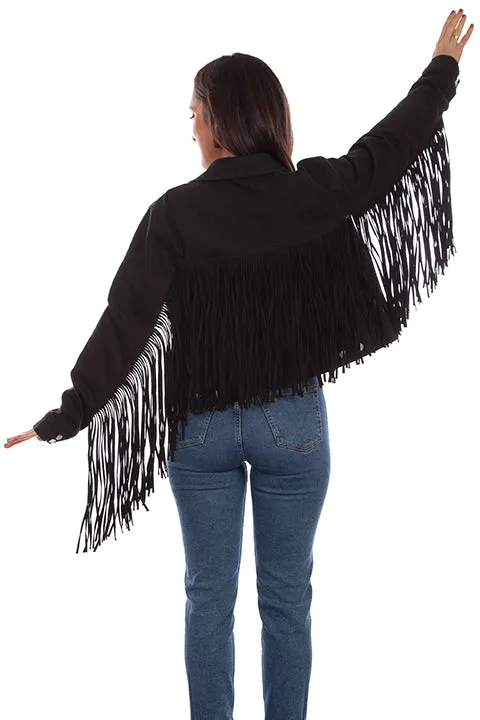 Night Moves Fringe Black Denim Jacket (DS)