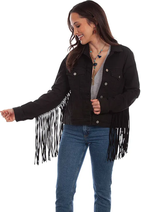 Night Moves Fringe Black Denim Jacket (DS)