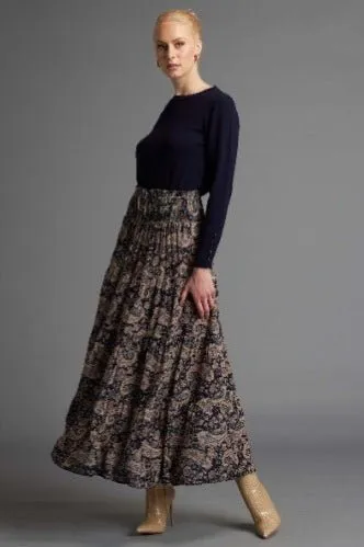 NIGHTFEVER ELASTIC WAIST TIERED BOHO MAXI SKIRT