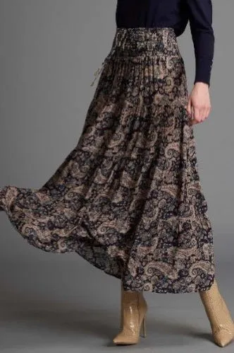 NIGHTFEVER ELASTIC WAIST TIERED BOHO MAXI SKIRT