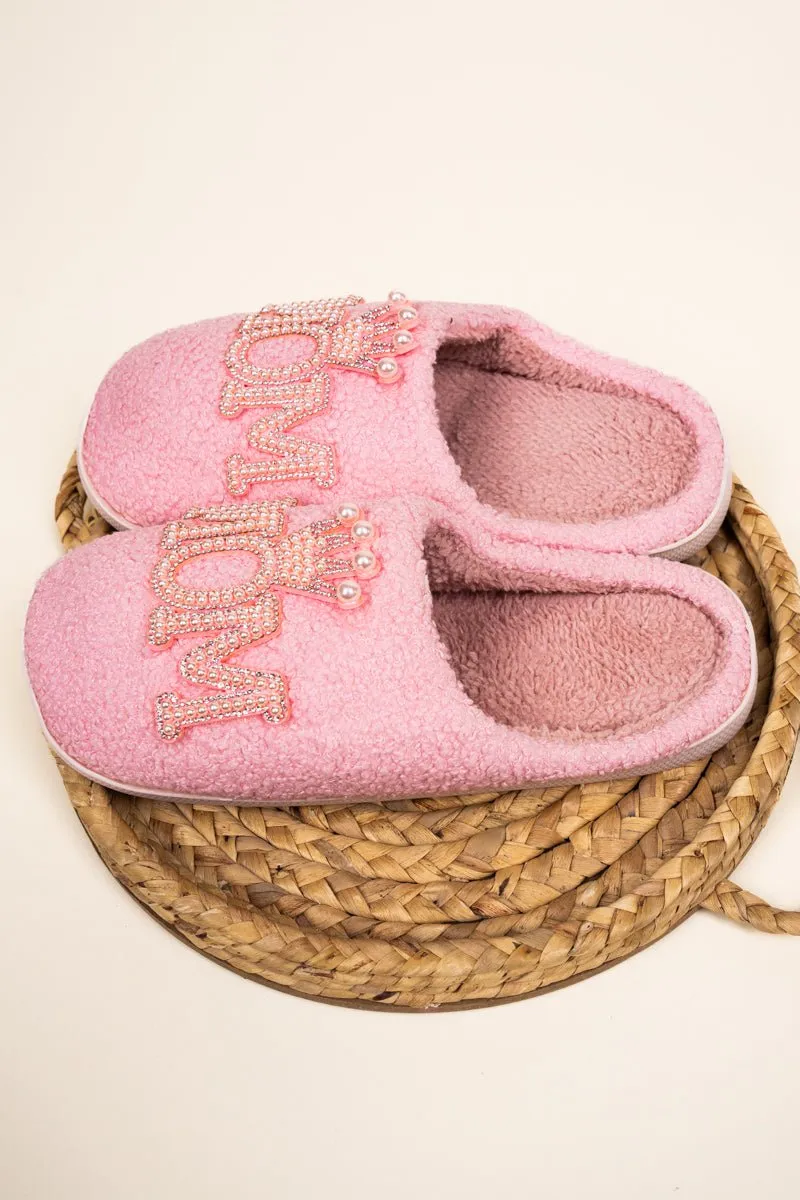 Pink Pearl Queen Mom Plush Slippers