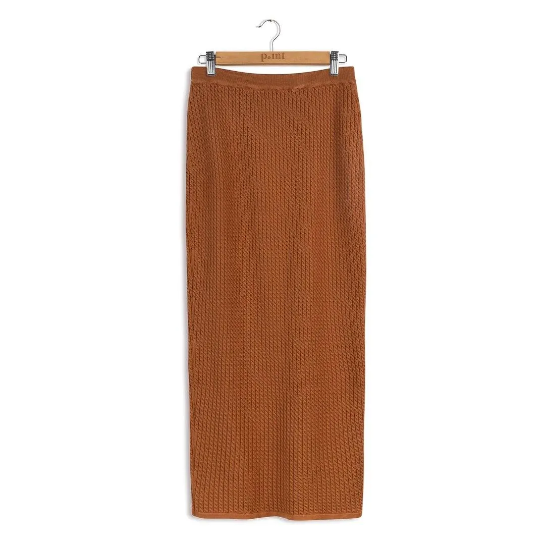 Point Cableknit Straight Maxi Skirt