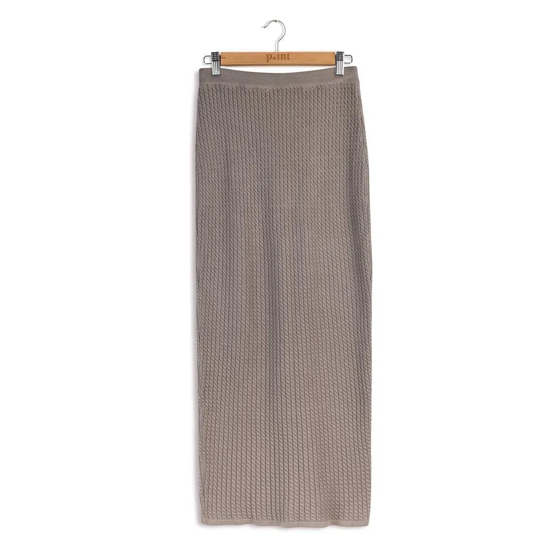 Point Cableknit Straight Maxi Skirt