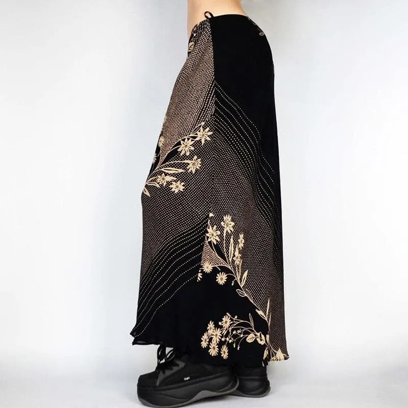 Polka dot flower print contrast maxi skirt