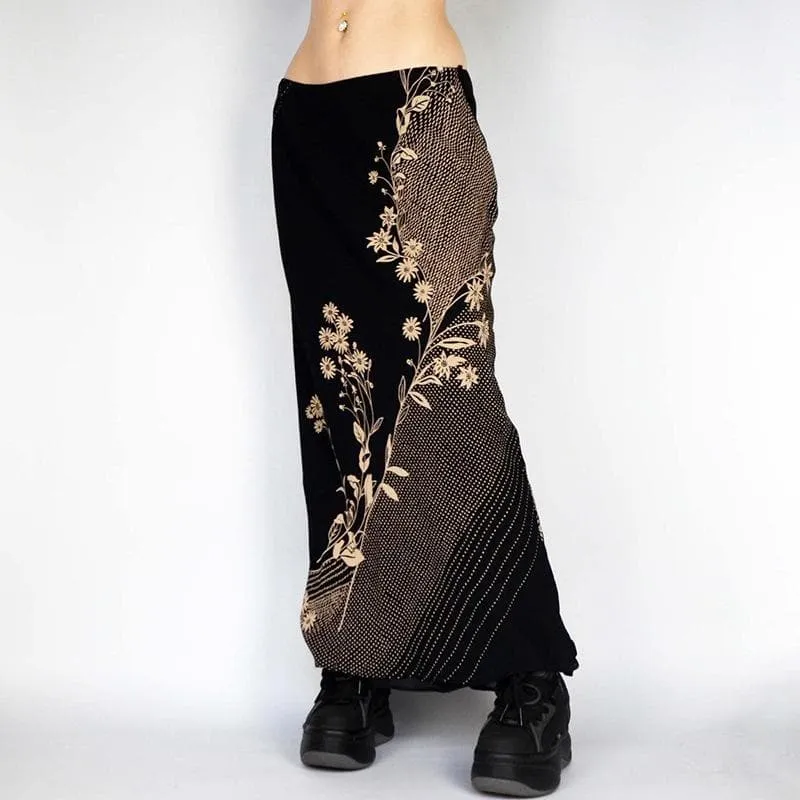 Polka dot flower print contrast maxi skirt