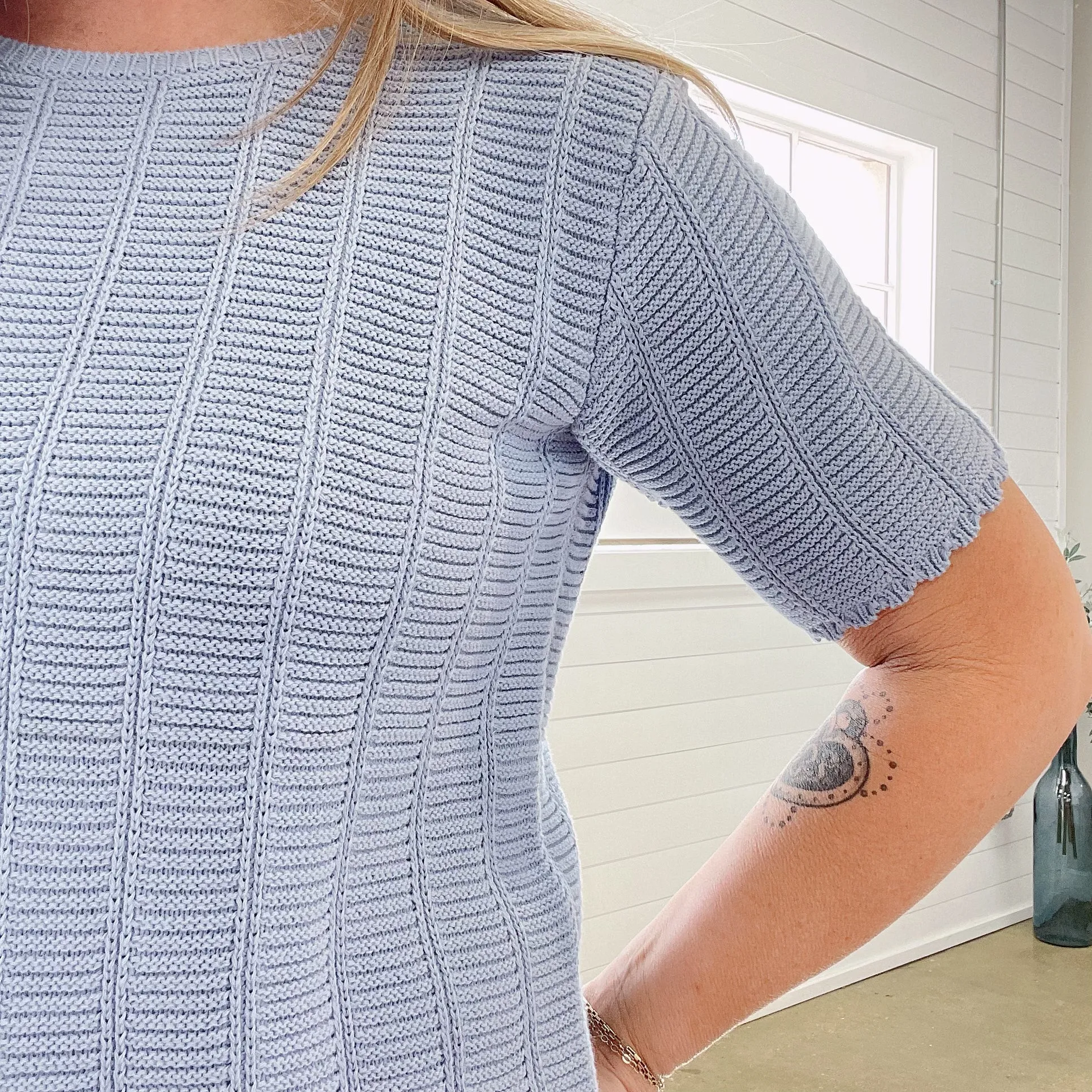 Quinn Knit Short Sleeve Sweater in Blue