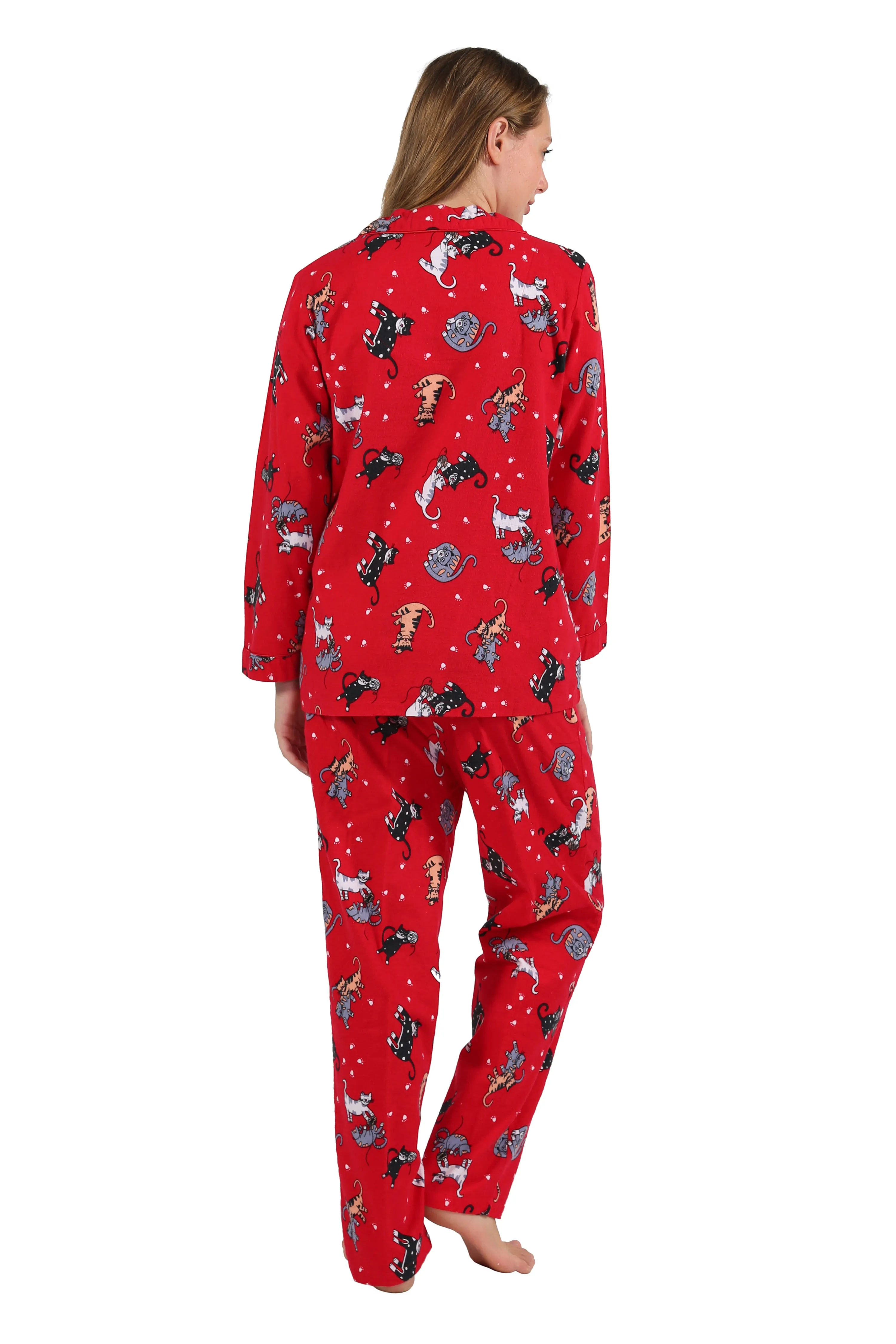 Red Flannel Cat Print Pajama Set