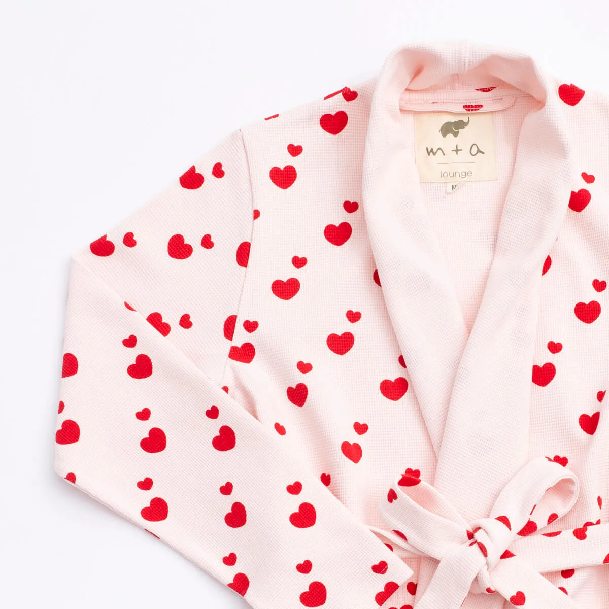 SALE - Printed Organic Lounge Robe_Red Hearts on Pink