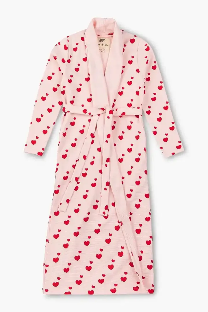 SALE - Printed Organic Lounge Robe_Red Hearts on Pink