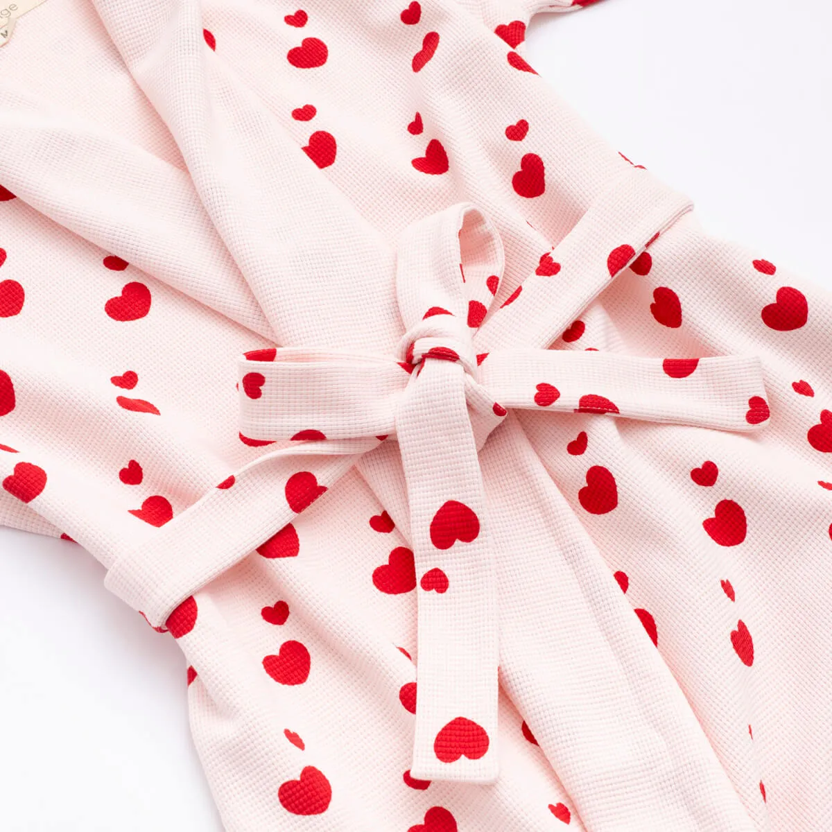 SALE - Printed Organic Lounge Robe_Red Hearts on Pink