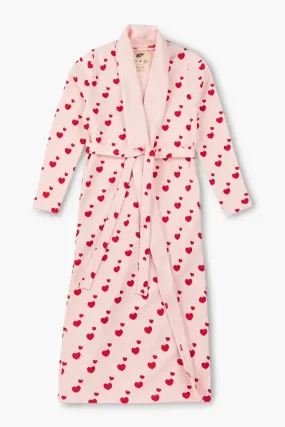 SALE - Printed Organic Lounge Robe_Red Hearts on Pink