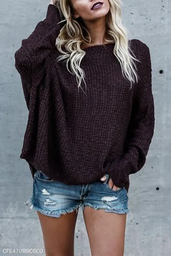 Scoop Neck  Patchwork  Two Way  Plain Sweaters