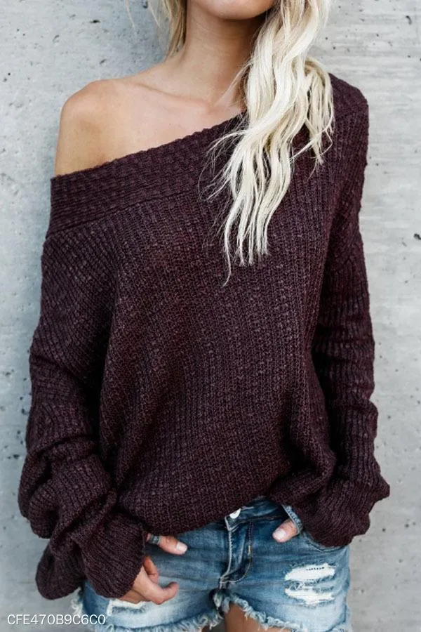 Scoop Neck  Patchwork  Two Way  Plain Sweaters