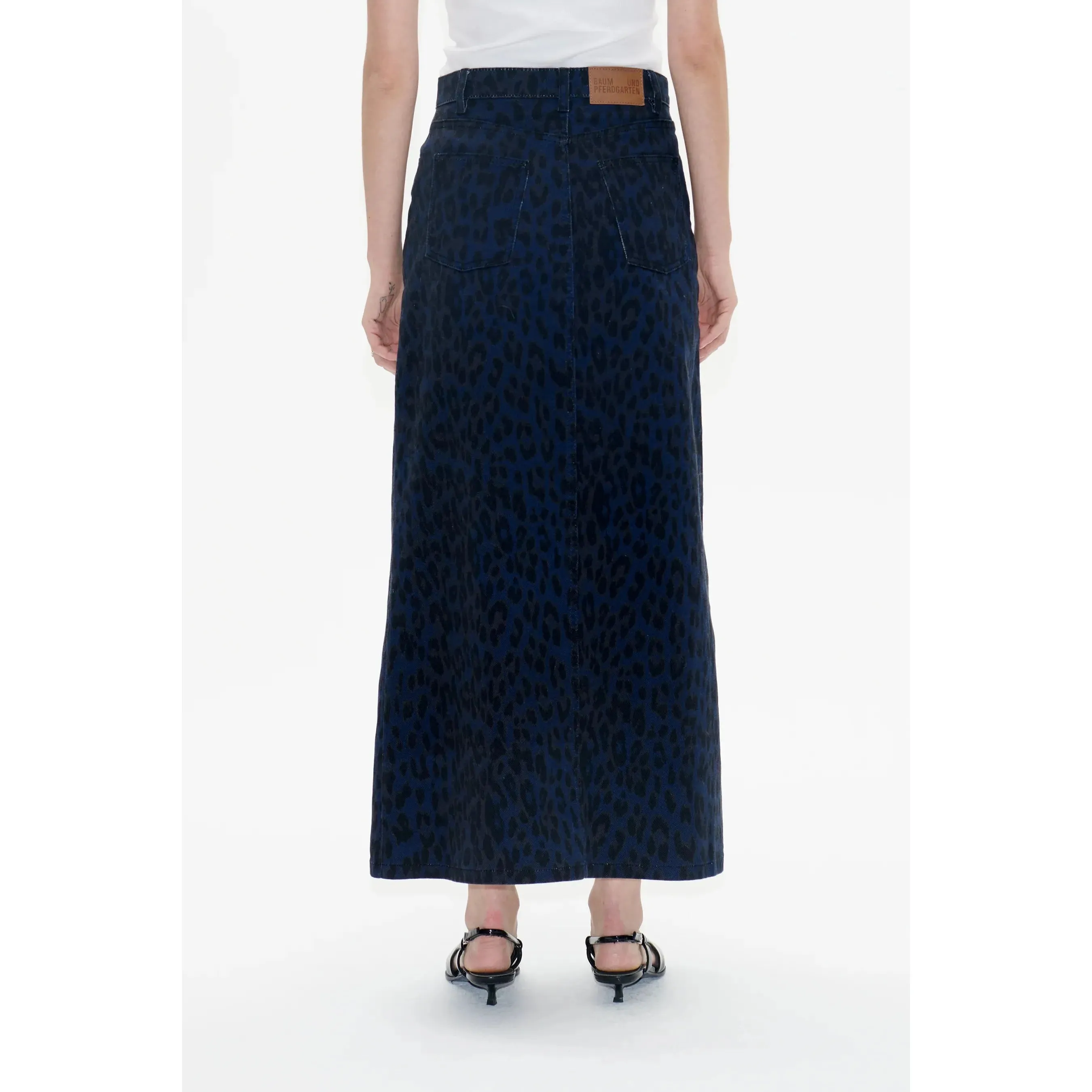 Sigge Denim Midi Skirt Blue Leopard