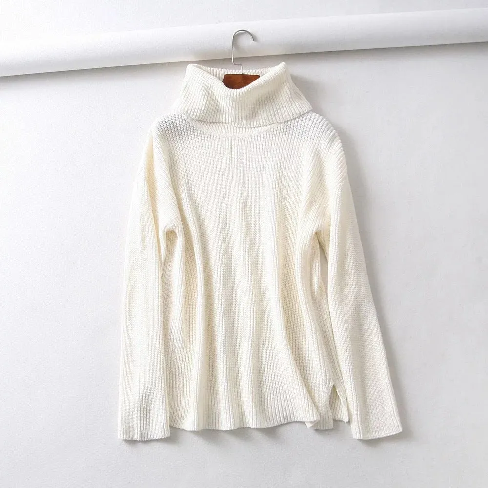 Simple Solid Color High Neck Collar Knitting Sweaters