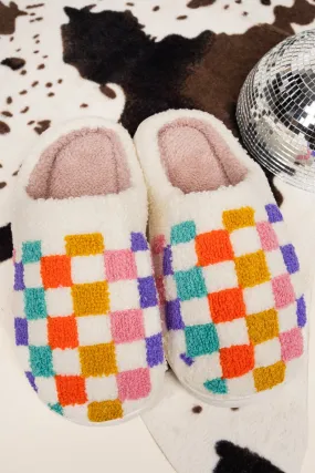 Slow Morning Multi-Color Check Plush Slippers