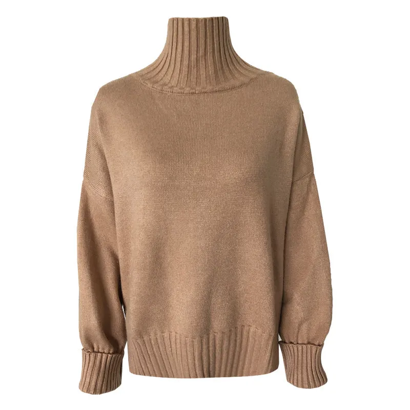 Solid Color Split High Neck Collar Sweaters