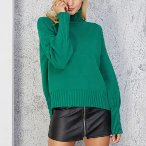 Solid Color Split High Neck Collar Sweaters