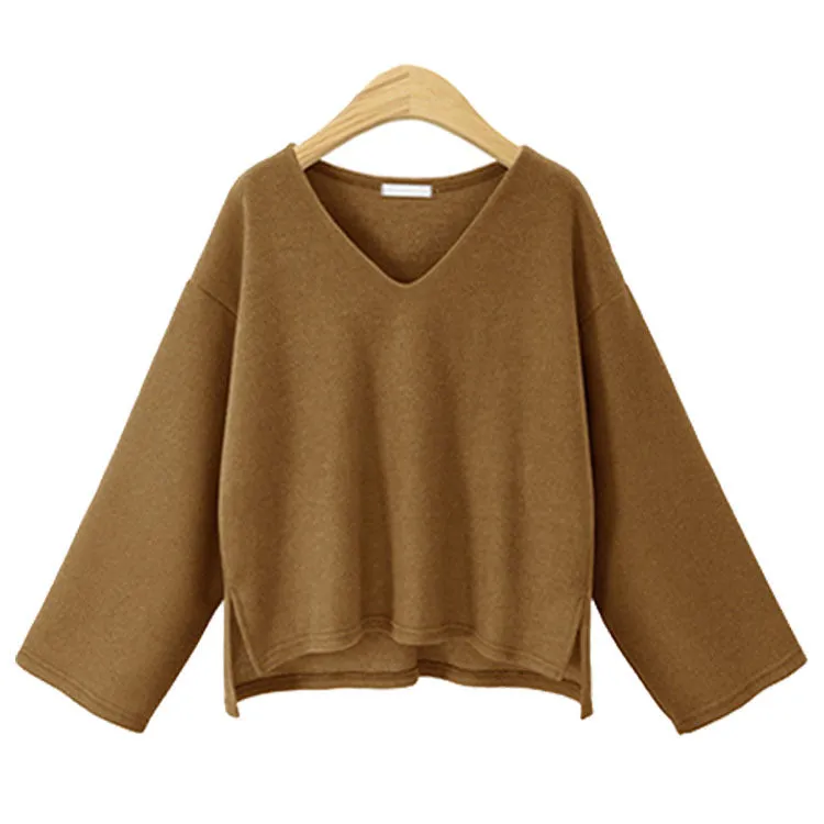 Split V- neck Long Sleeve Sweaters