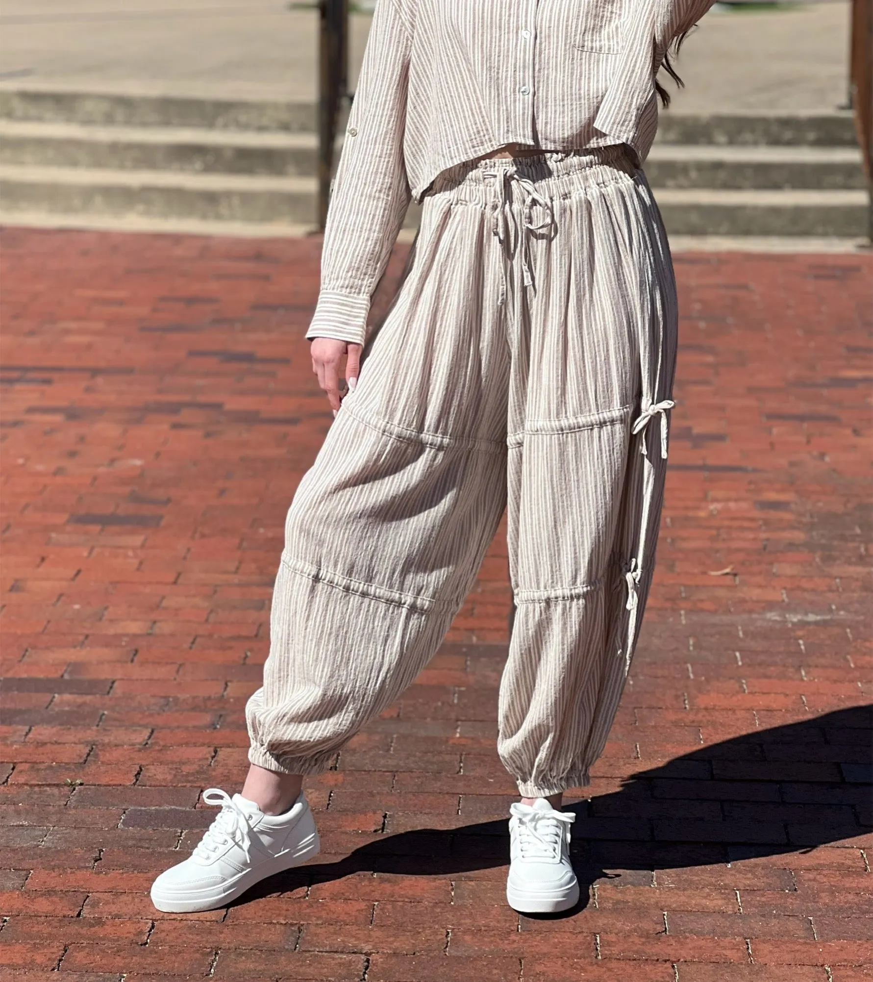 Strip Cinched Jogger Pants