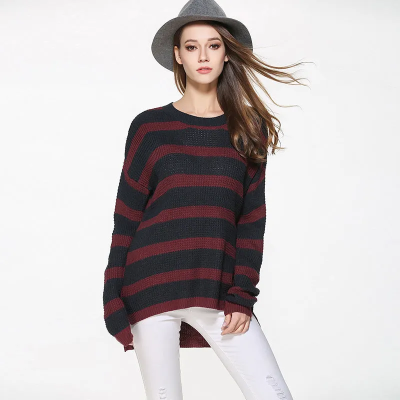 Stripe Round Neck Long Sleeve Sweaters