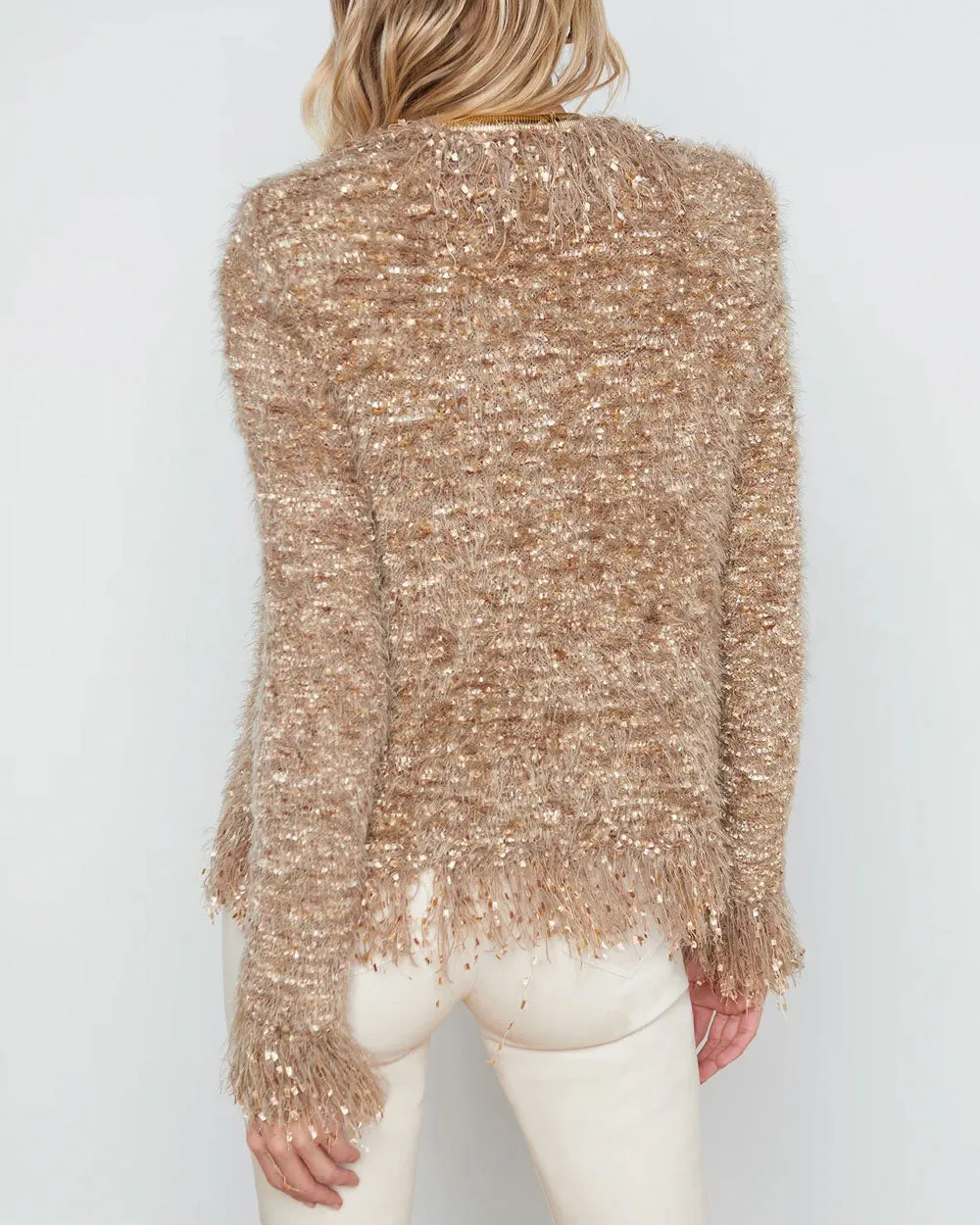 Tan Sequin Azure Fringe Cardigan