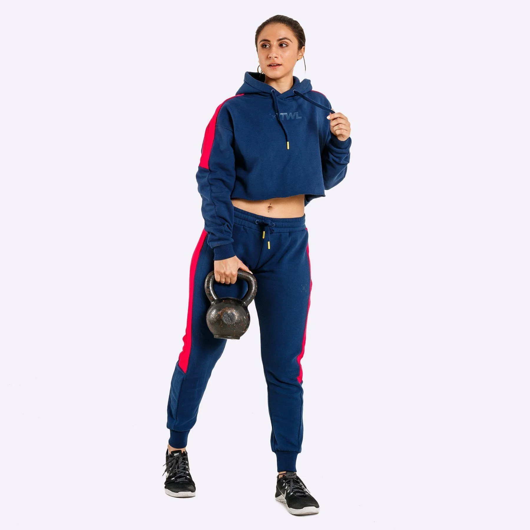 The WOD Life - Women's Wanderer Cropped Hoodie and Pants Set - Indigo/Cerise