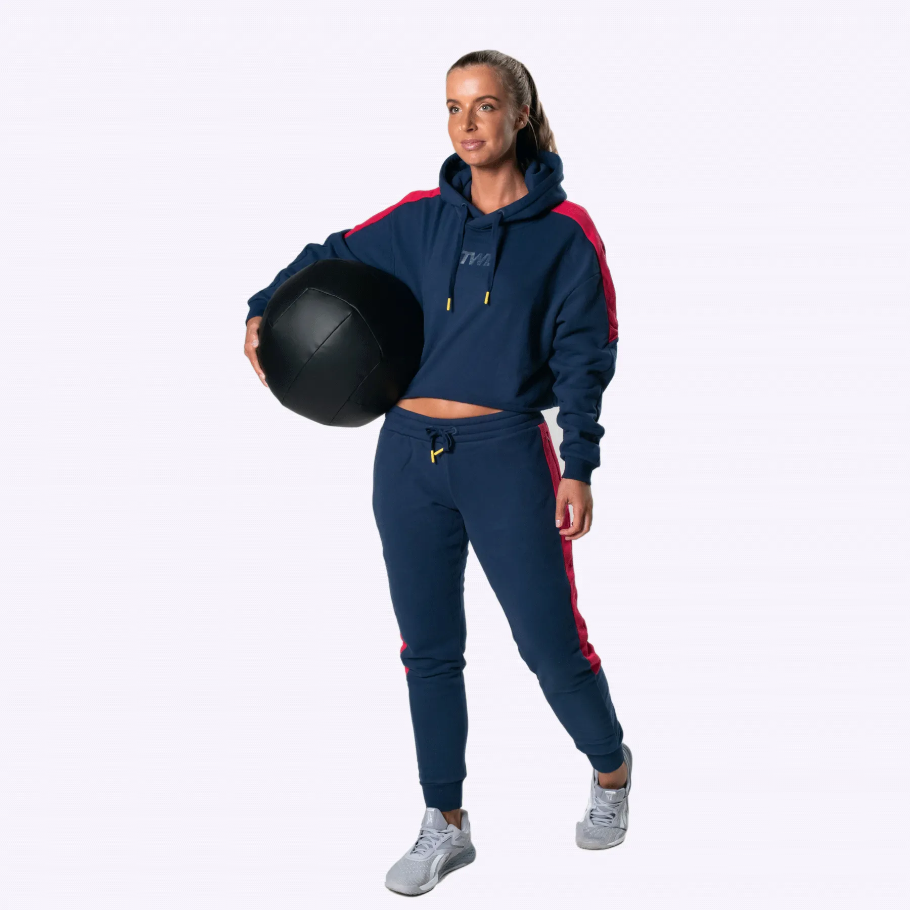 The WOD Life - Women's Wanderer Cropped Hoodie and Pants Set - Indigo/Cerise