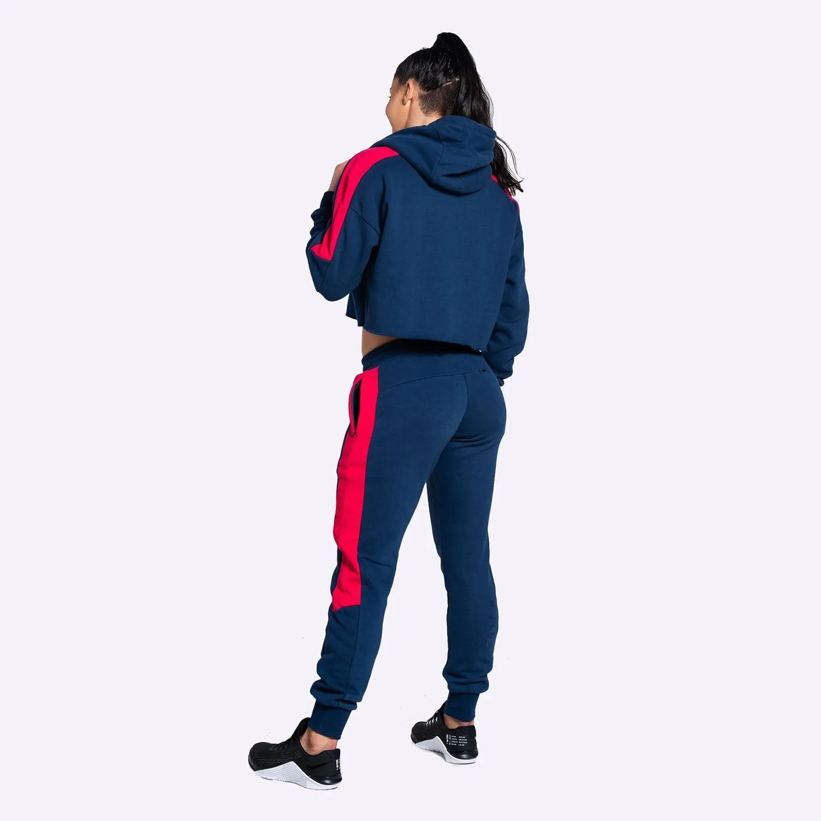 The WOD Life - Women's Wanderer Cropped Hoodie and Pants Set - Indigo/Cerise