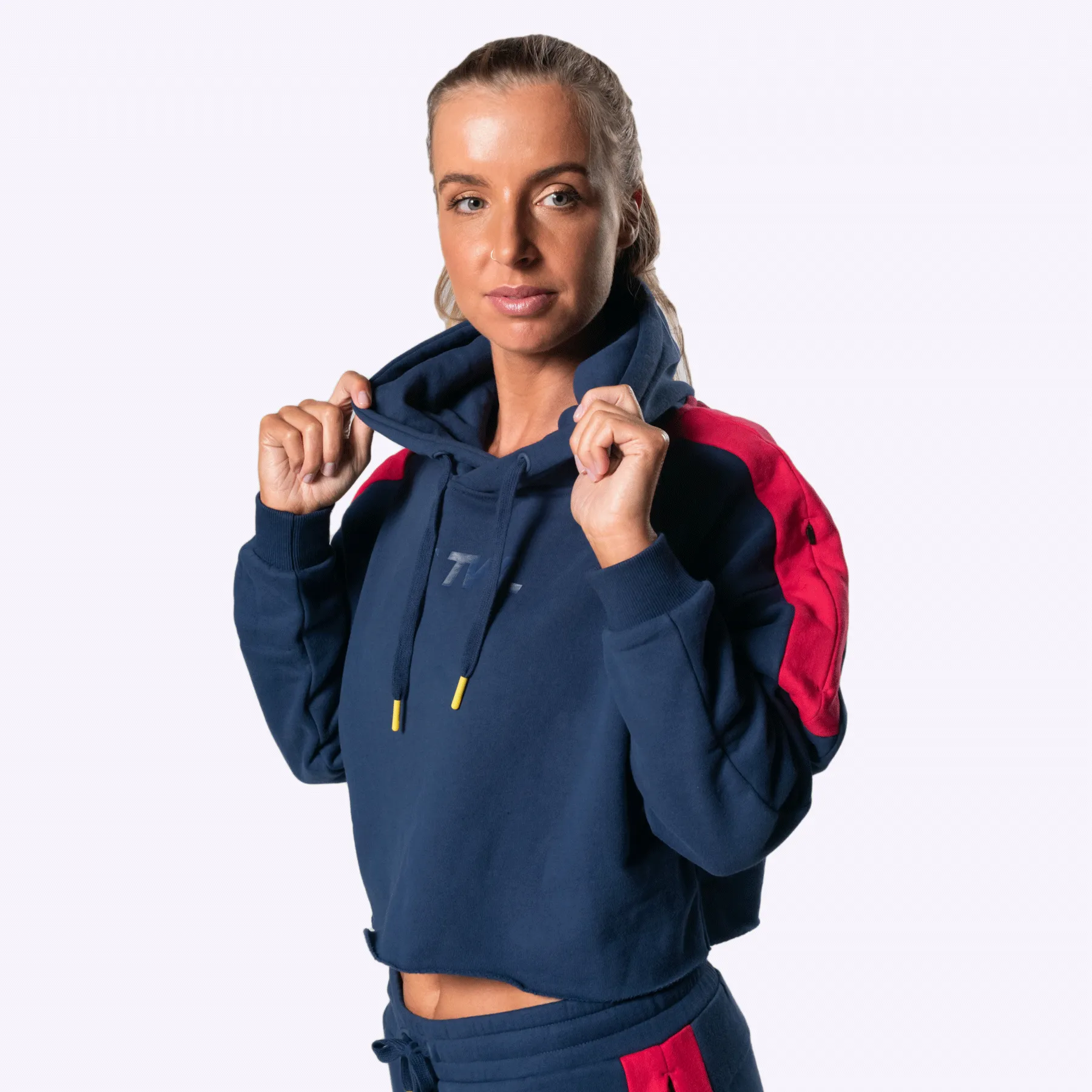 The WOD Life - Women's Wanderer Cropped Hoodie and Pants Set - Indigo/Cerise