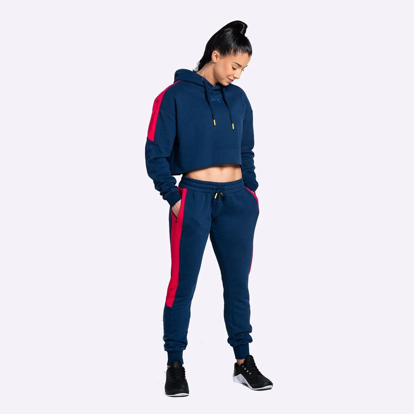 The WOD Life - Women's Wanderer Cropped Hoodie and Pants Set - Indigo/Cerise