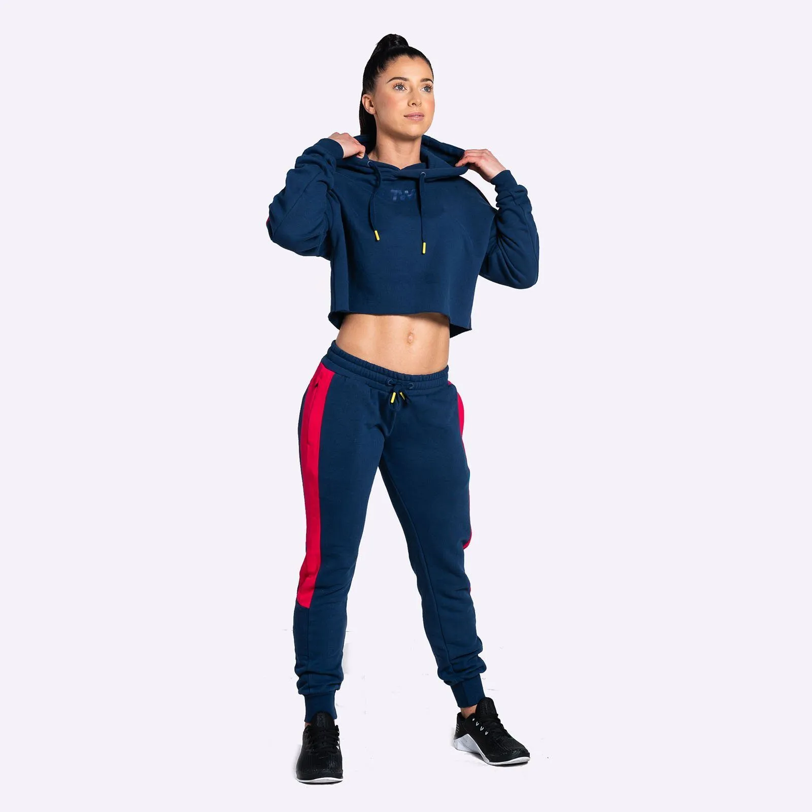 The WOD Life - Women's Wanderer Cropped Hoodie and Pants Set - Indigo/Cerise