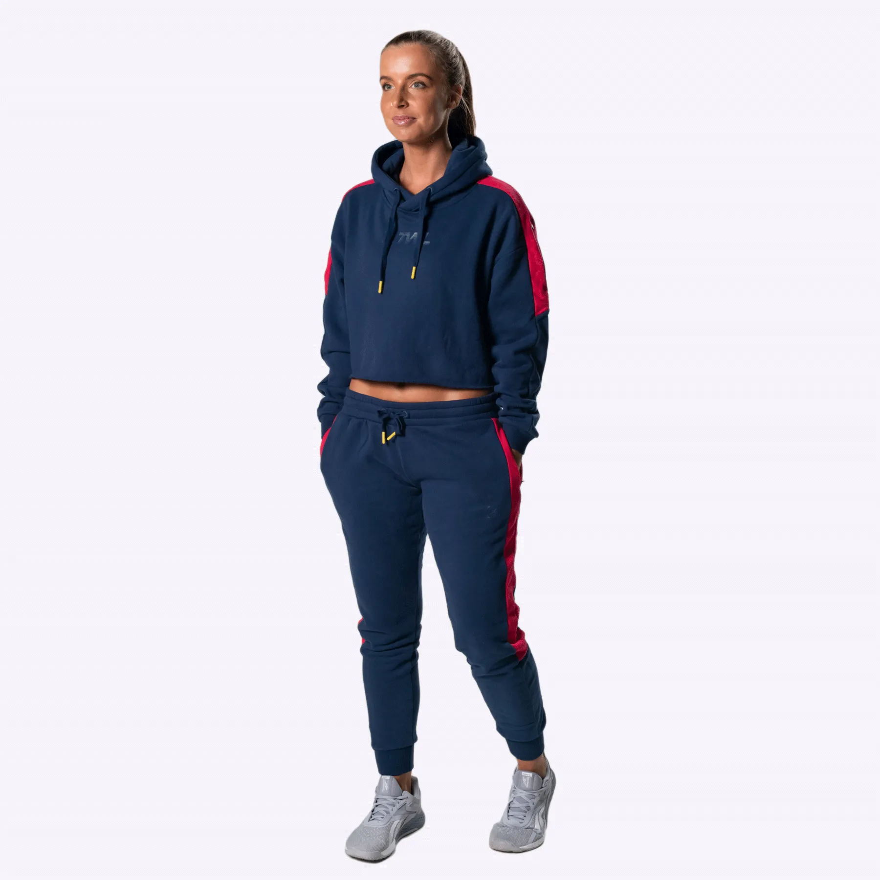 The WOD Life - Women's Wanderer Cropped Hoodie and Pants Set - Indigo/Cerise