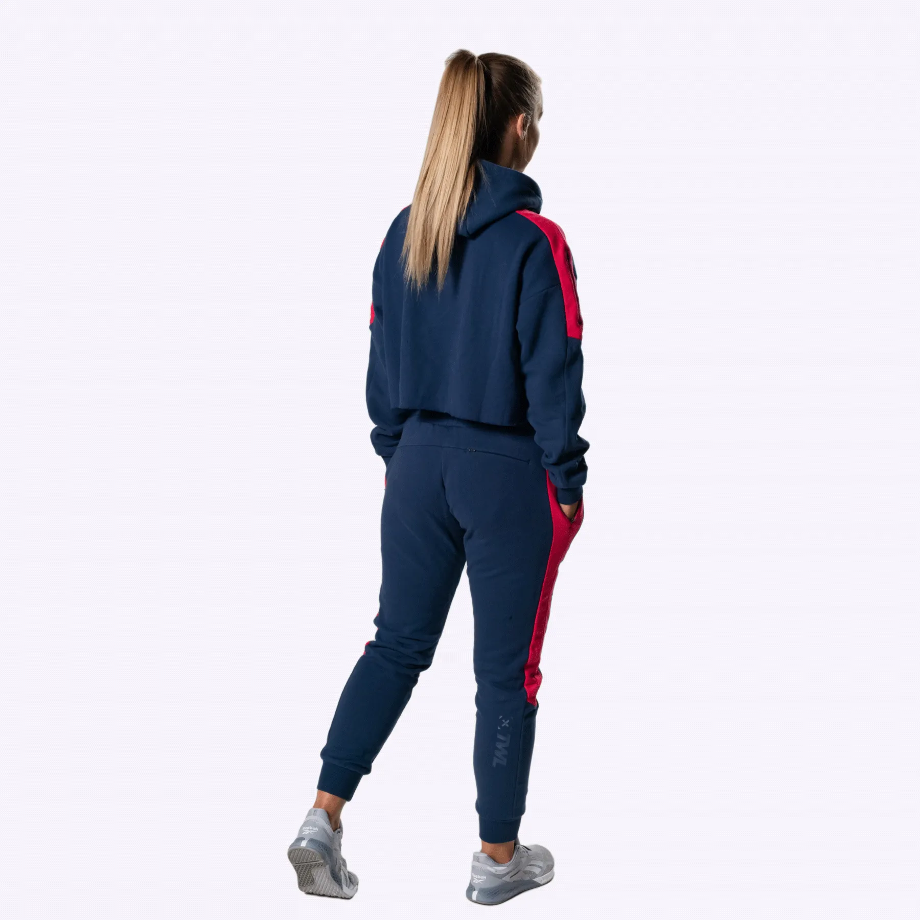 The WOD Life - Women's Wanderer Cropped Hoodie and Pants Set - Indigo/Cerise