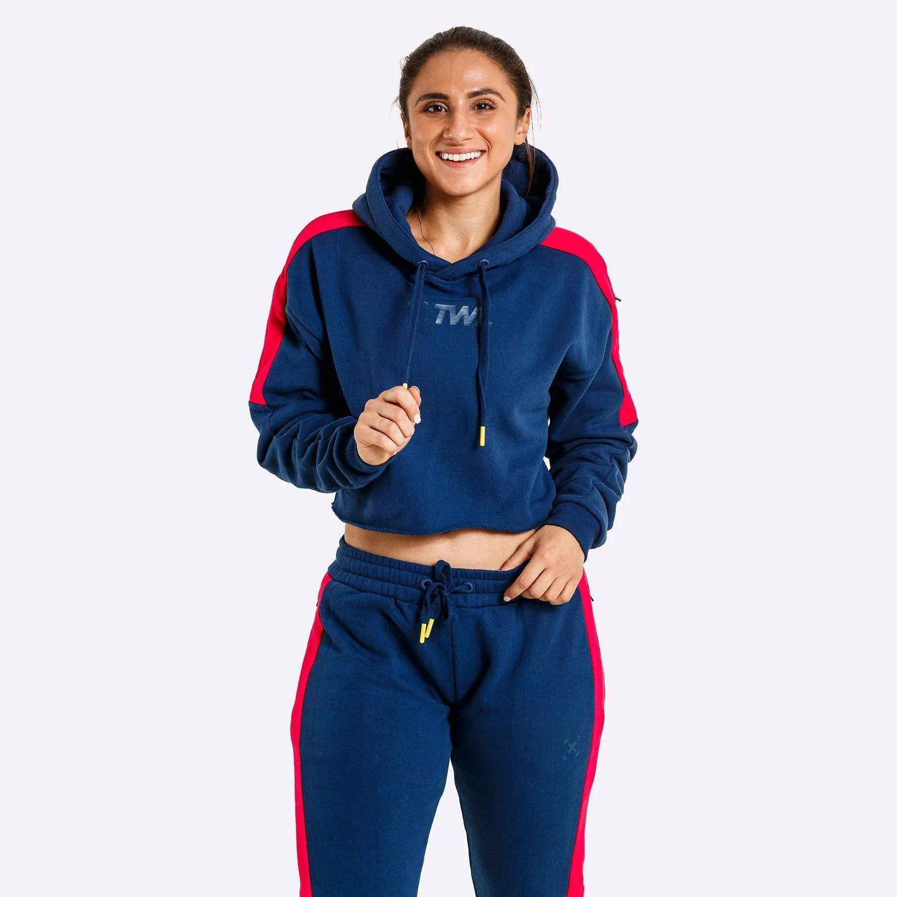 The WOD Life - Women's Wanderer Cropped Hoodie and Pants Set - Indigo/Cerise