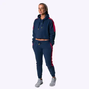 The WOD Life - Women's Wanderer Cropped Hoodie and Pants Set - Indigo/Cerise