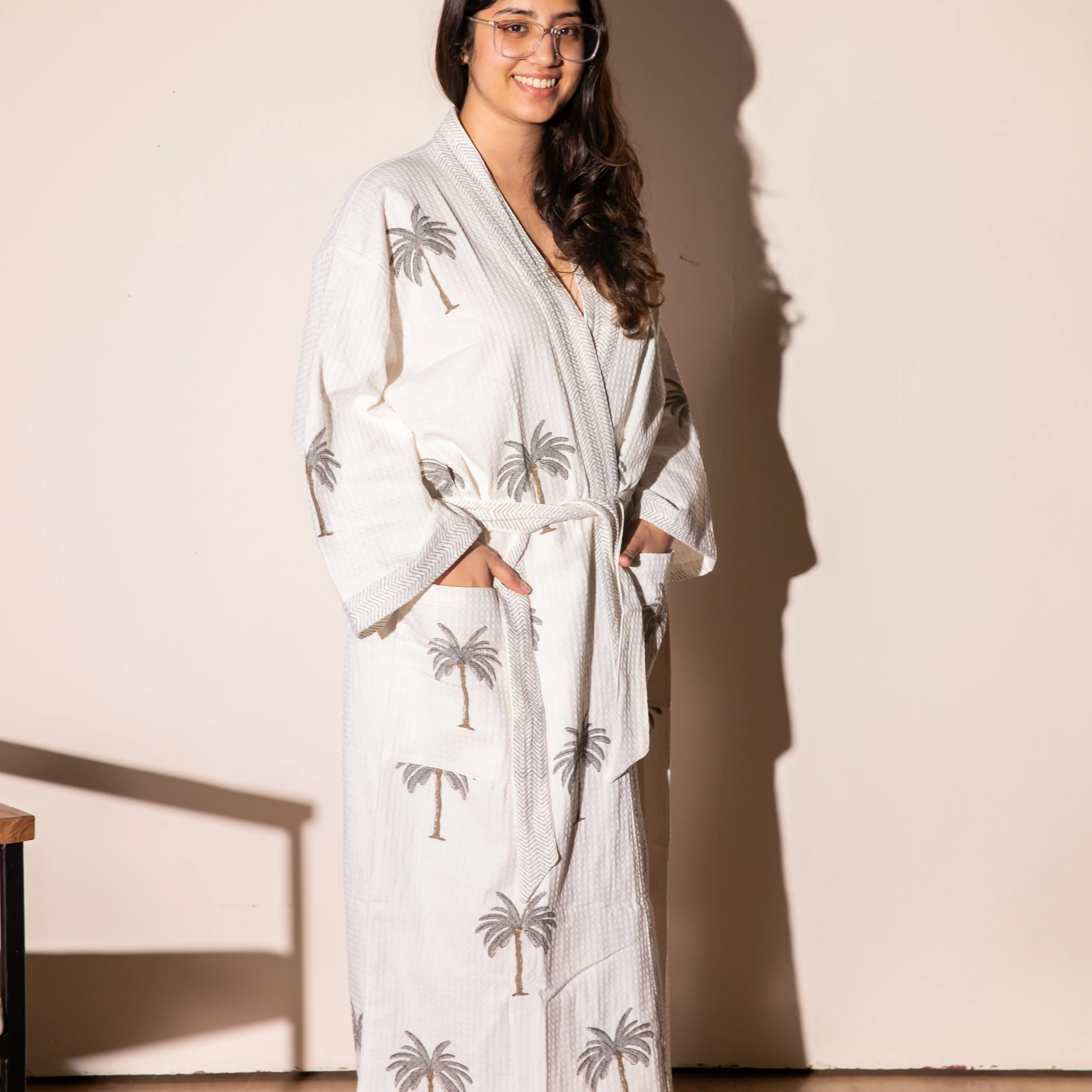 Tropical Grey Palm Bathrobe