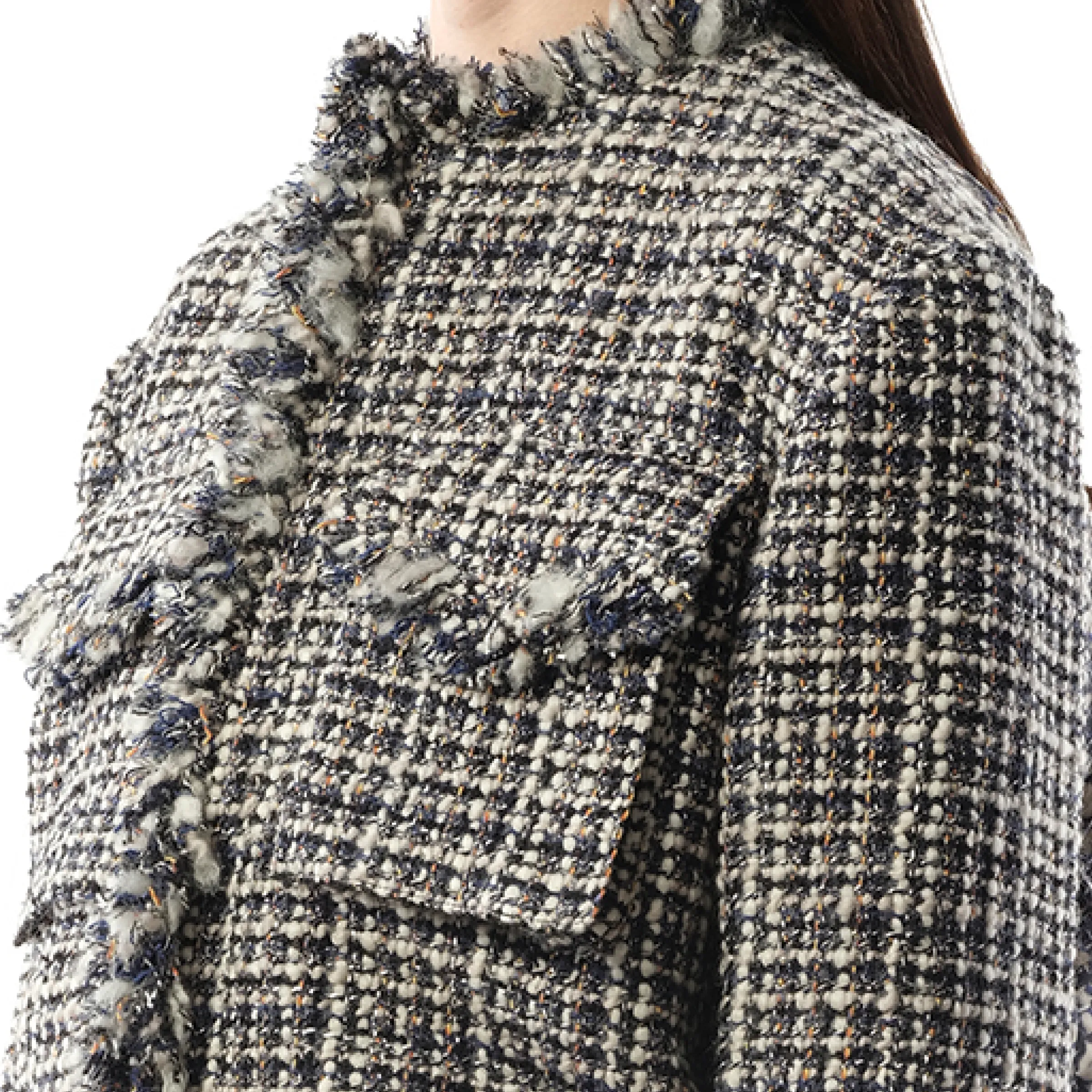 Tweed Jacket in Off White/Blue