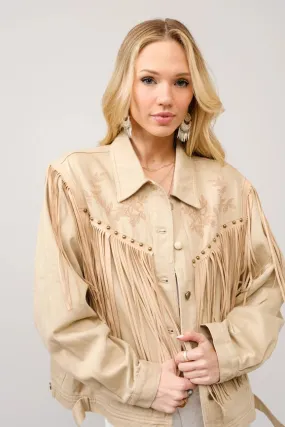 Twill Fringe Studded Embroidered Jacket