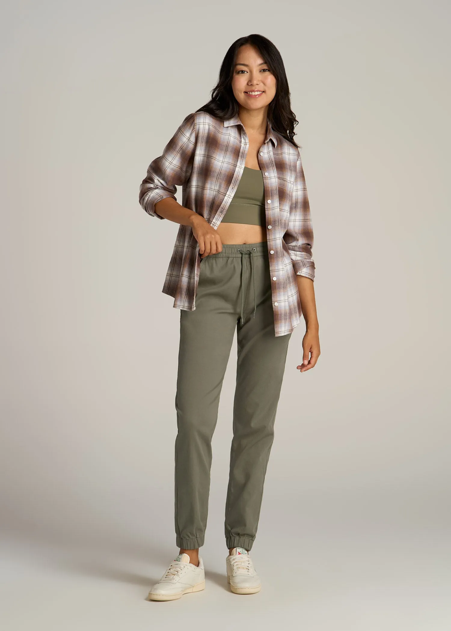 Twill Jogger Pants for Tall Women in Olive