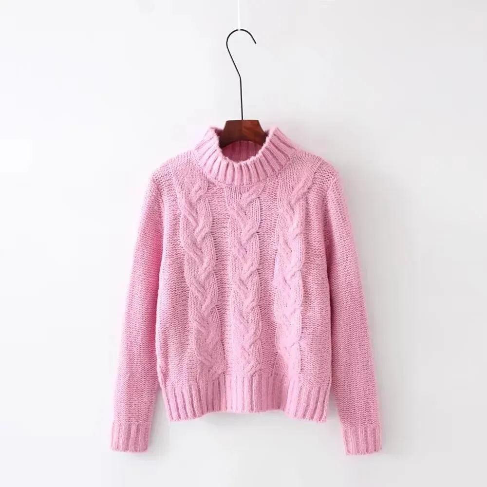 Twist High Neck Collar Long Sleeve Sweaters