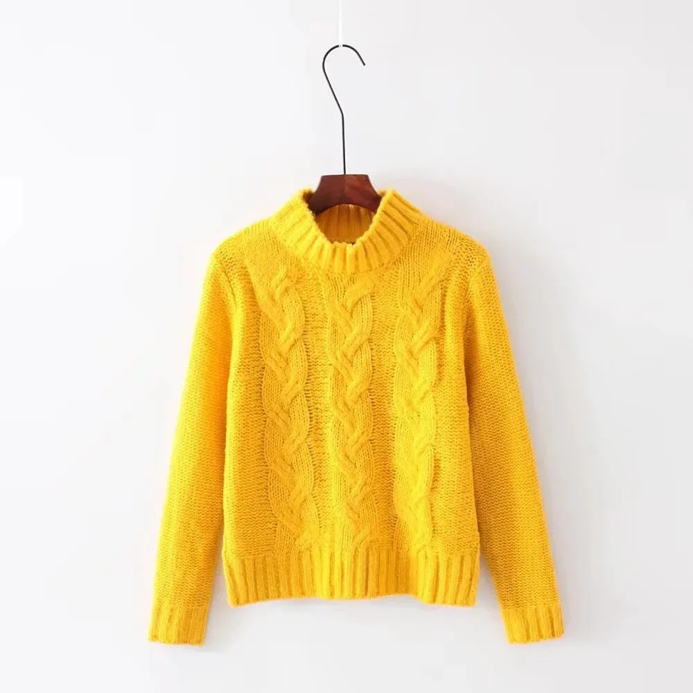 Twist High Neck Collar Long Sleeve Sweaters