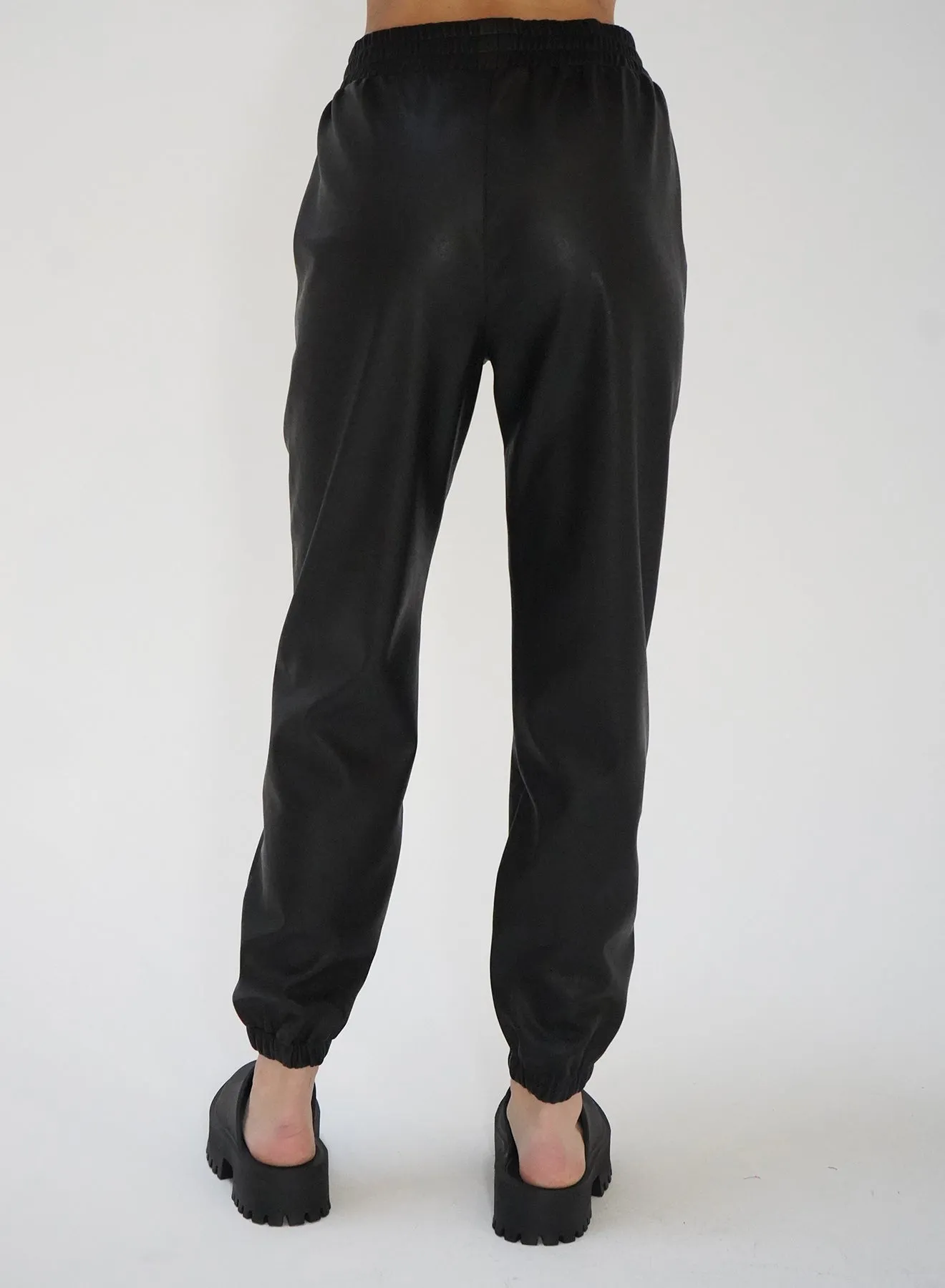 Utility Faux Leather Jogger- Black