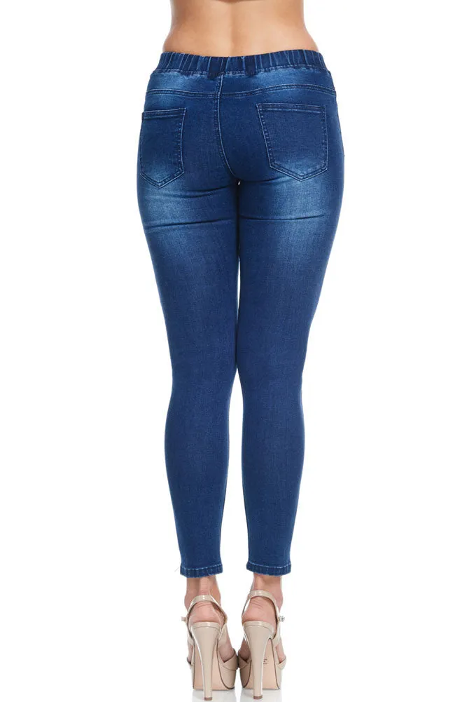 Women's Knee Slit Skinny Denim Joggers