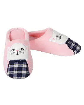 Women's Plaid Cat Plush Hard Bottom Slippers