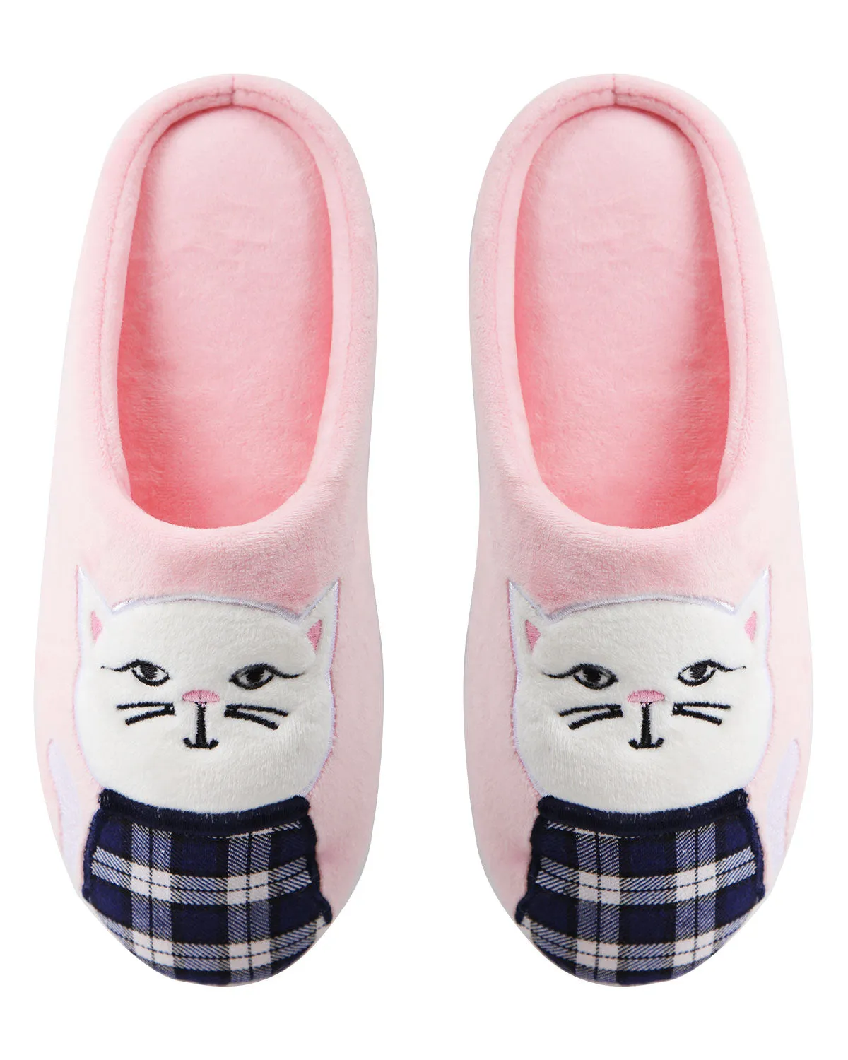 Women's Plaid Cat Plush Hard Bottom Slippers