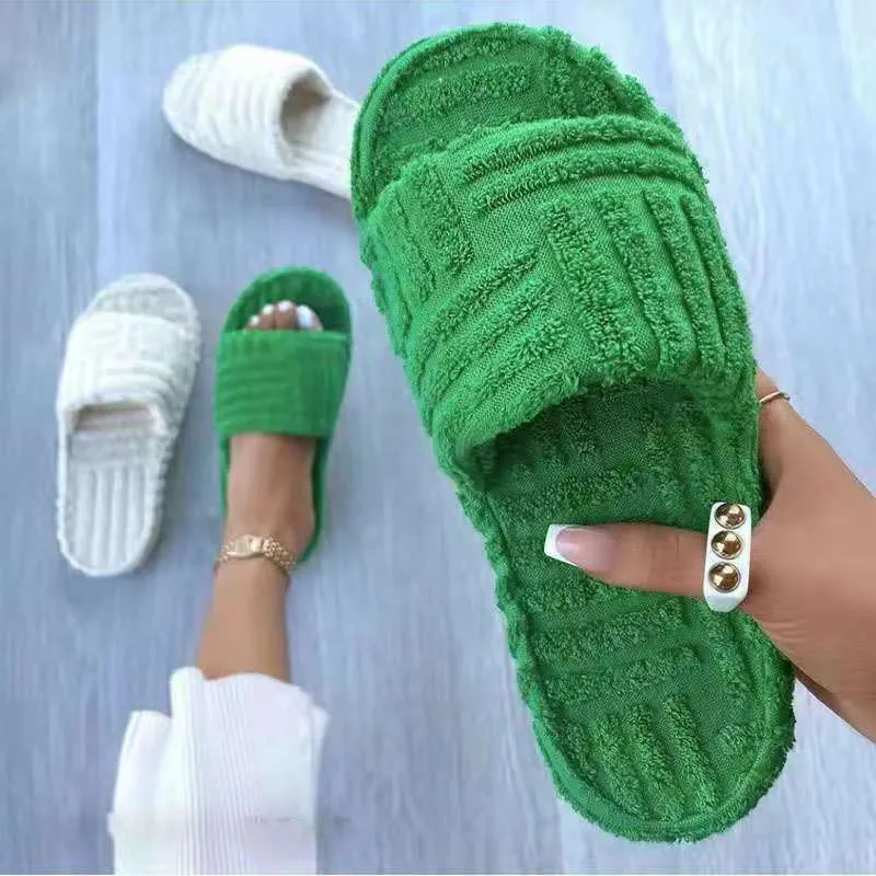 Womens Plush Terrycloth Slippers